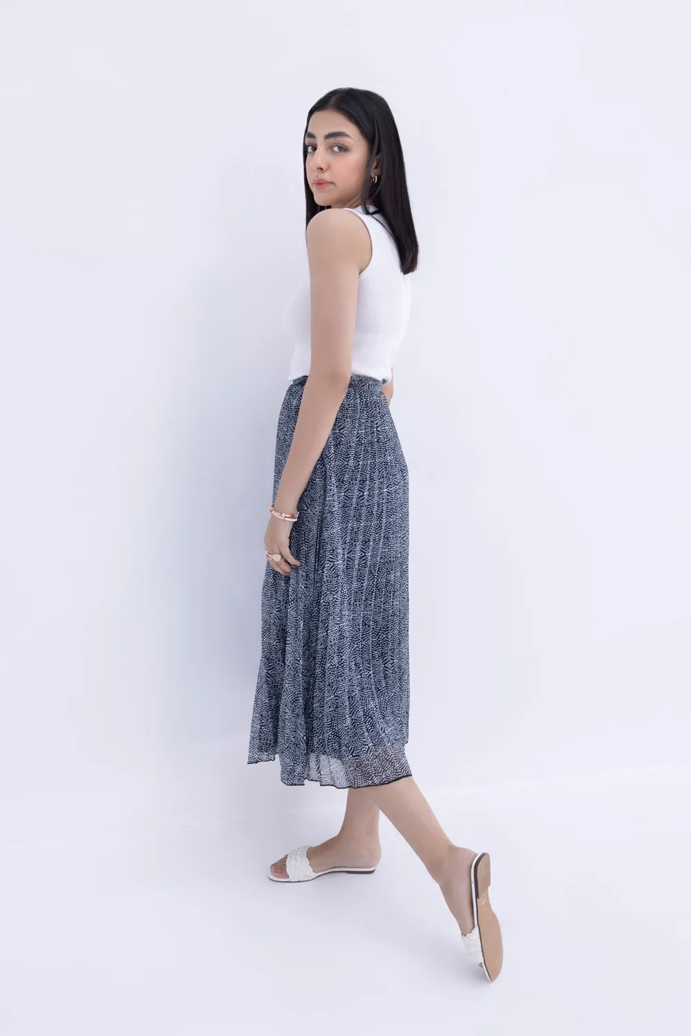 Printed Chiffon Pleated Skirt