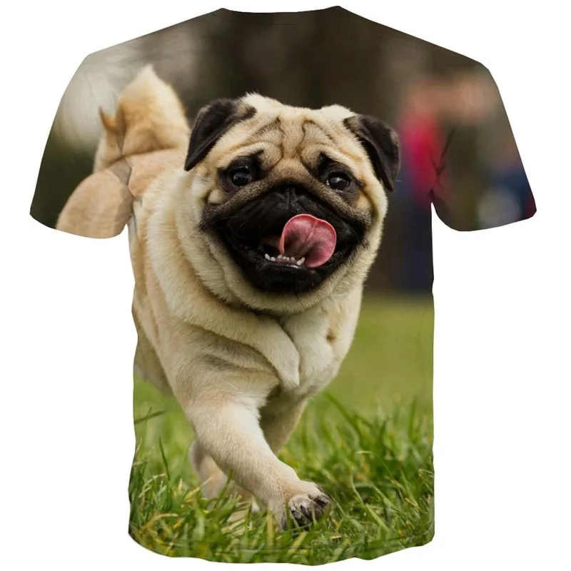 Pug dog tshirts Casual Puppy Cute animal male big Smart dogs Cool art costume