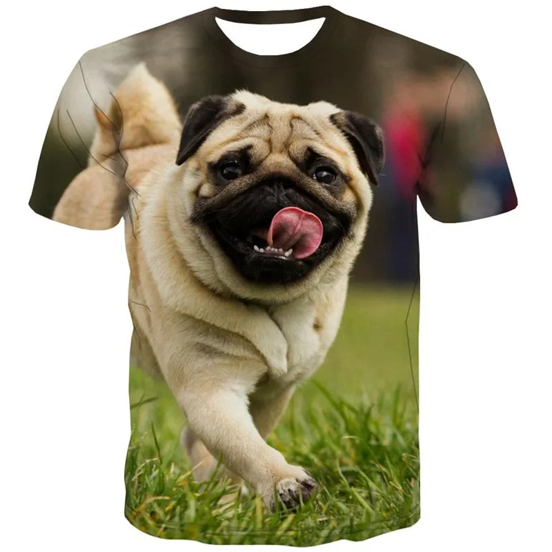 Pug dog tshirts Casual Puppy Cute animal male big Smart dogs Cool art costume