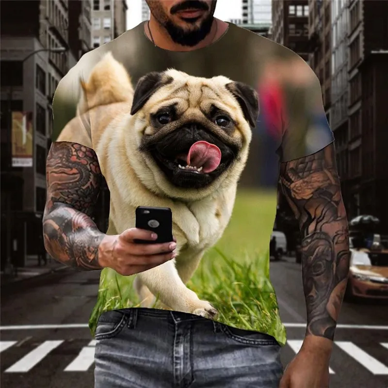 Pug dog tshirts Casual Puppy Cute animal male big Smart dogs Cool art costume