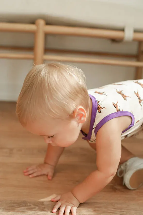 Purple Tiger Bamboo Henley Onsie with Snaps