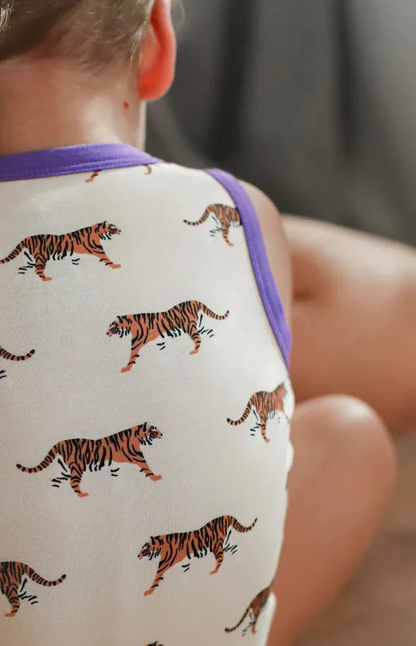 Purple Tiger Bamboo Henley Onsie with Snaps