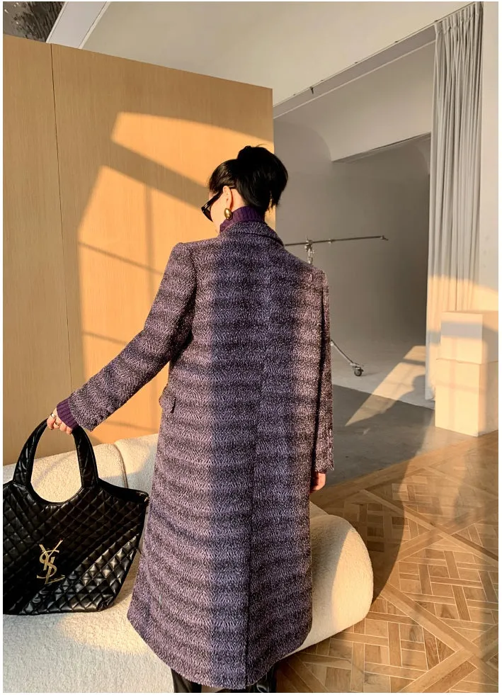 Purple WANXO coffee color herringbone quilted woolen coat new mid-length suit woolen coat- Passion