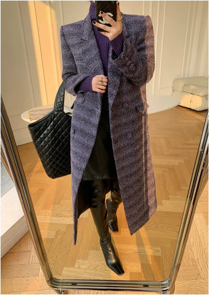 Purple WANXO coffee color herringbone quilted woolen coat new mid-length suit woolen coat- Passion