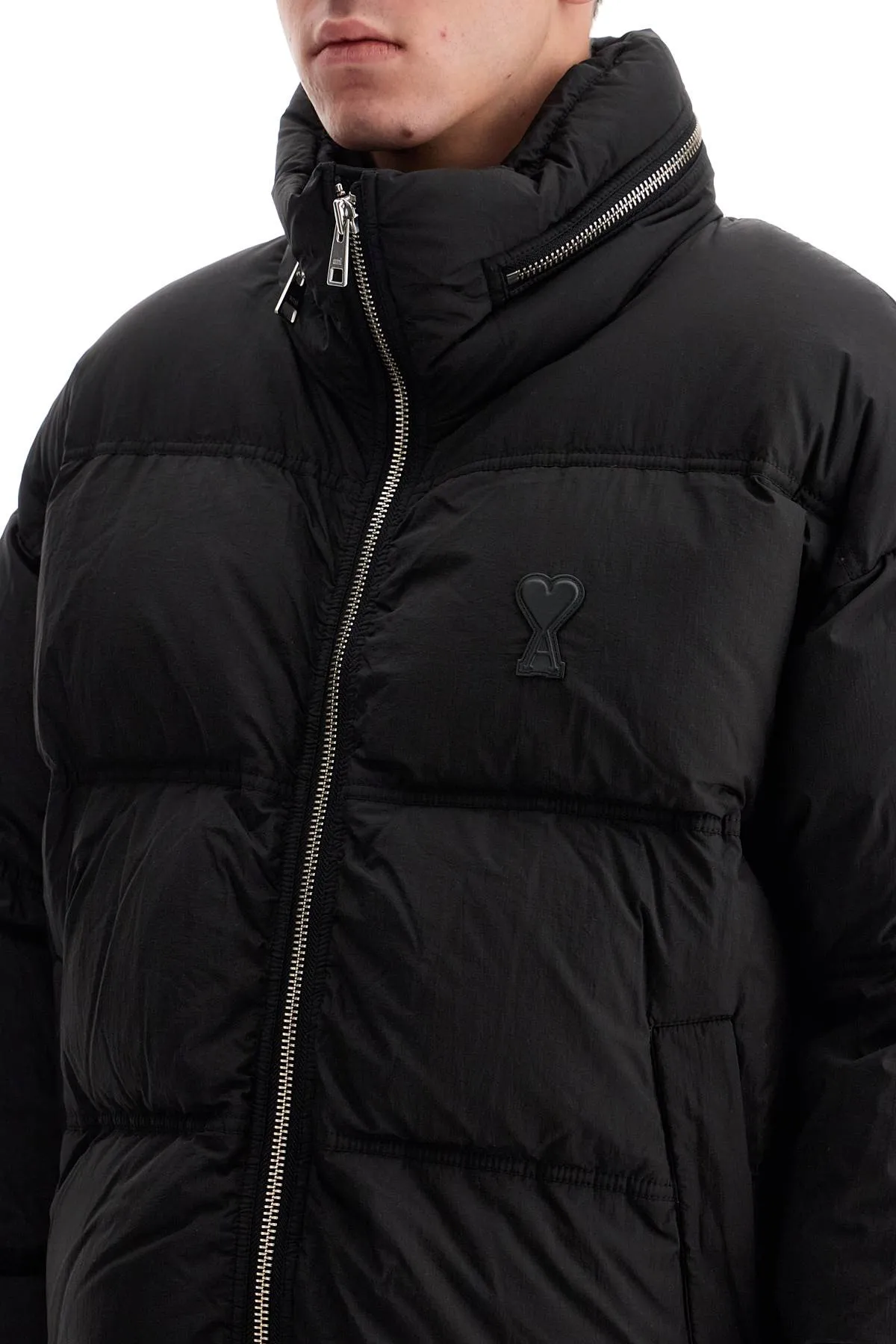 "down jacket with logo patch