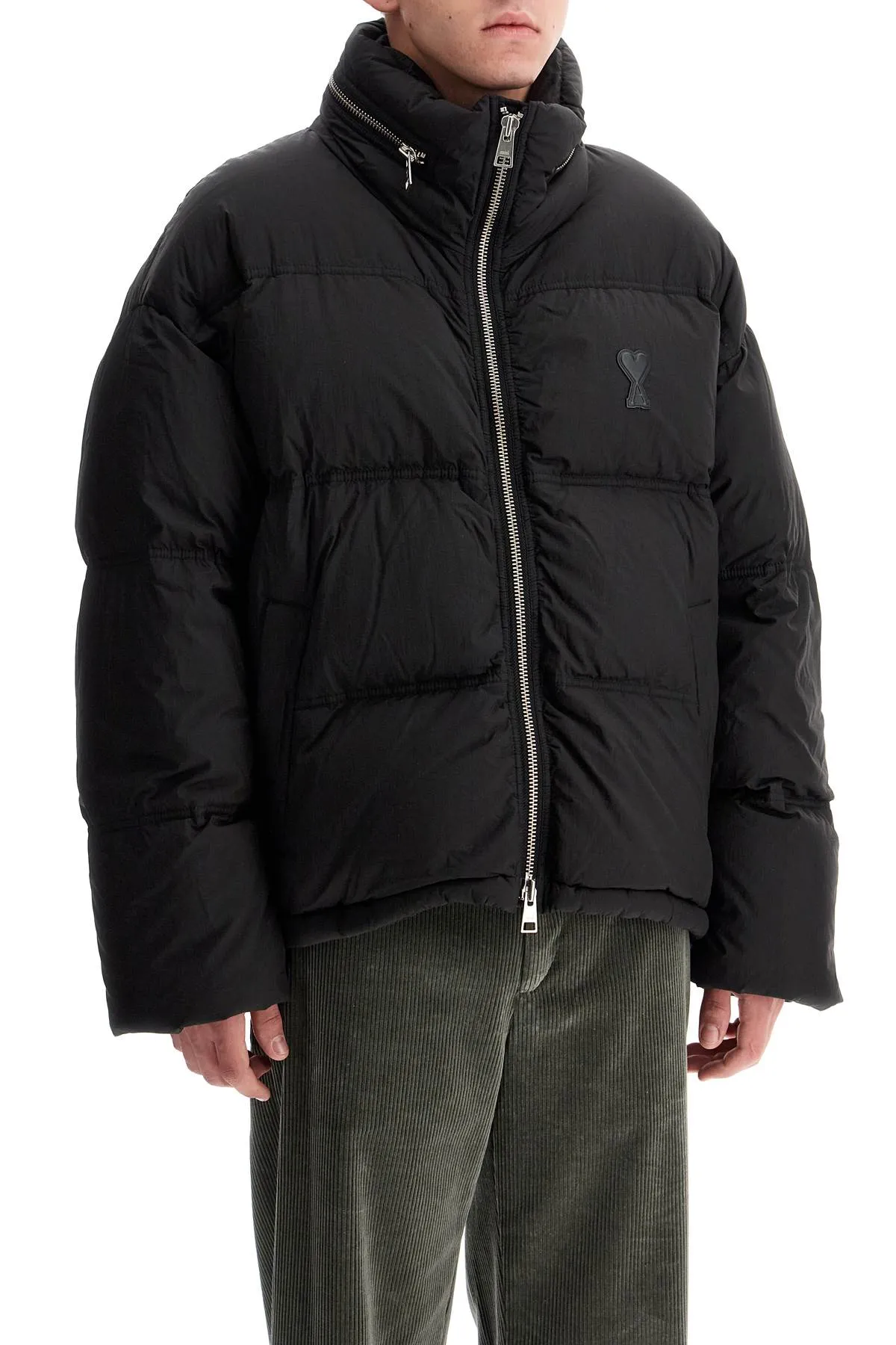 "down jacket with logo patch