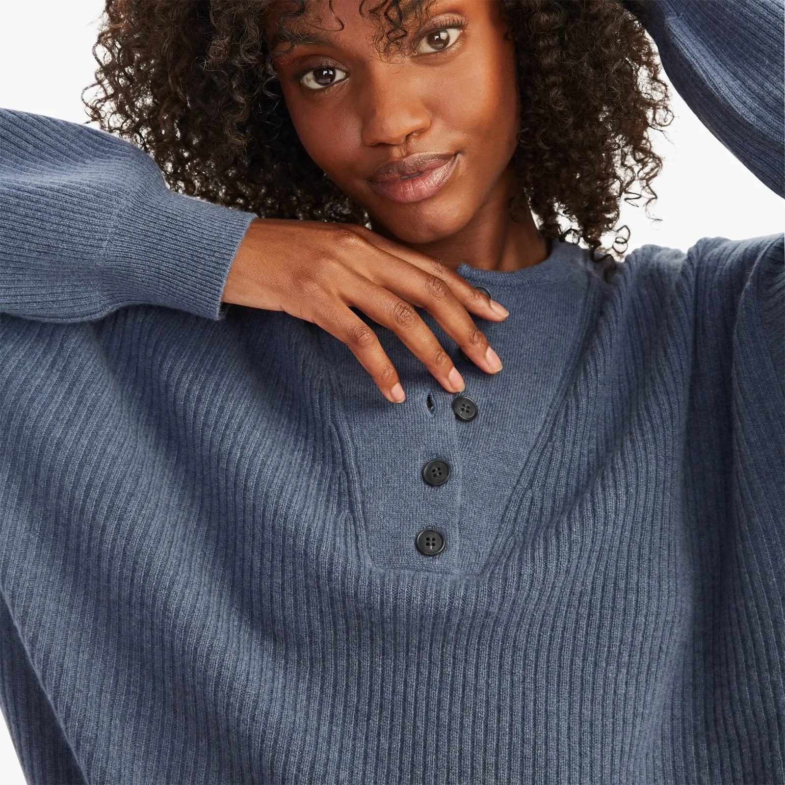 Recycled Cashmere Ribbed Henley