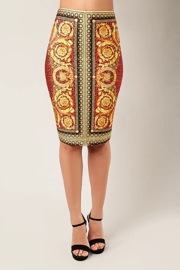 Red Leopard Print Bandage Pencil Skirt