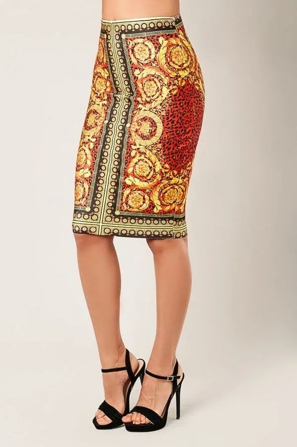 Red Leopard Print Bandage Pencil Skirt