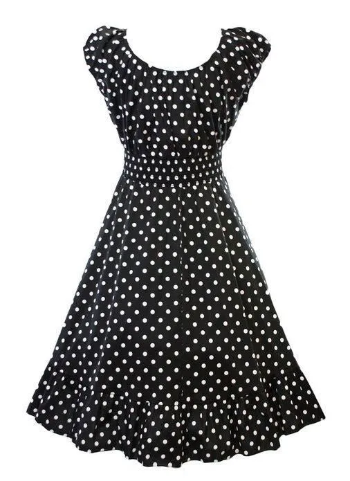 Retro 1950s Polka Dot Smock Swing Plus Size Fashion Dress Black or Red