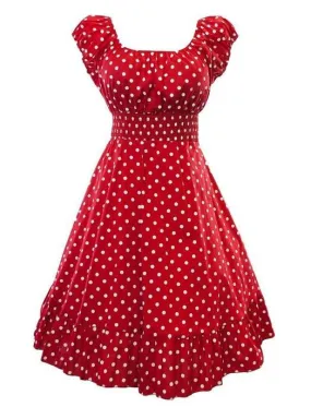 Retro 1950s Polka Dot Smock Swing Plus Size Fashion Dress Black or Red