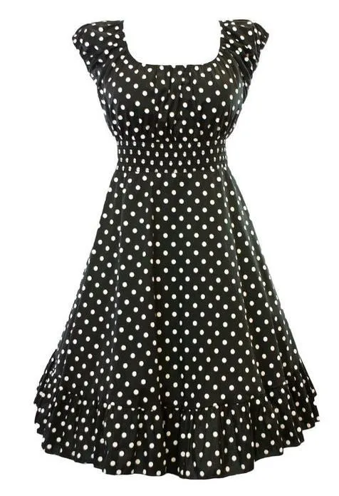 Retro 1950s Polka Dot Smock Swing Plus Size Fashion Dress Black or Red