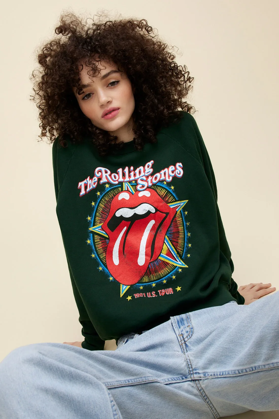 Rolling Stones US Tour 1981 Vintage Sweatshirt - vintage green