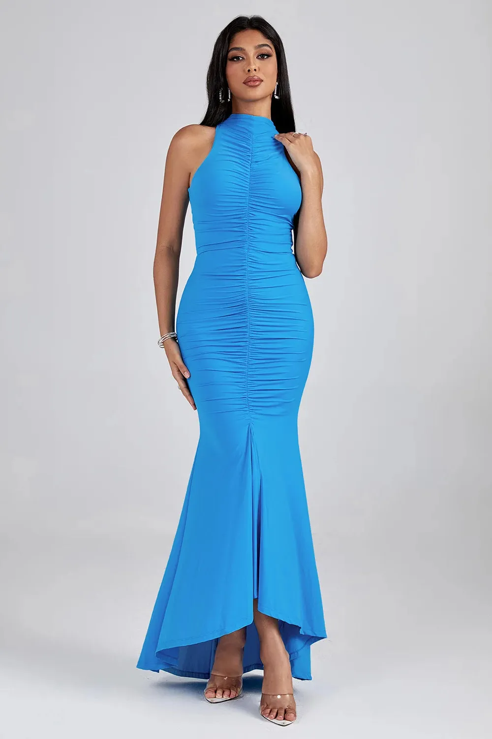 Ruched Maxi Bodycon Turtleneck Dress