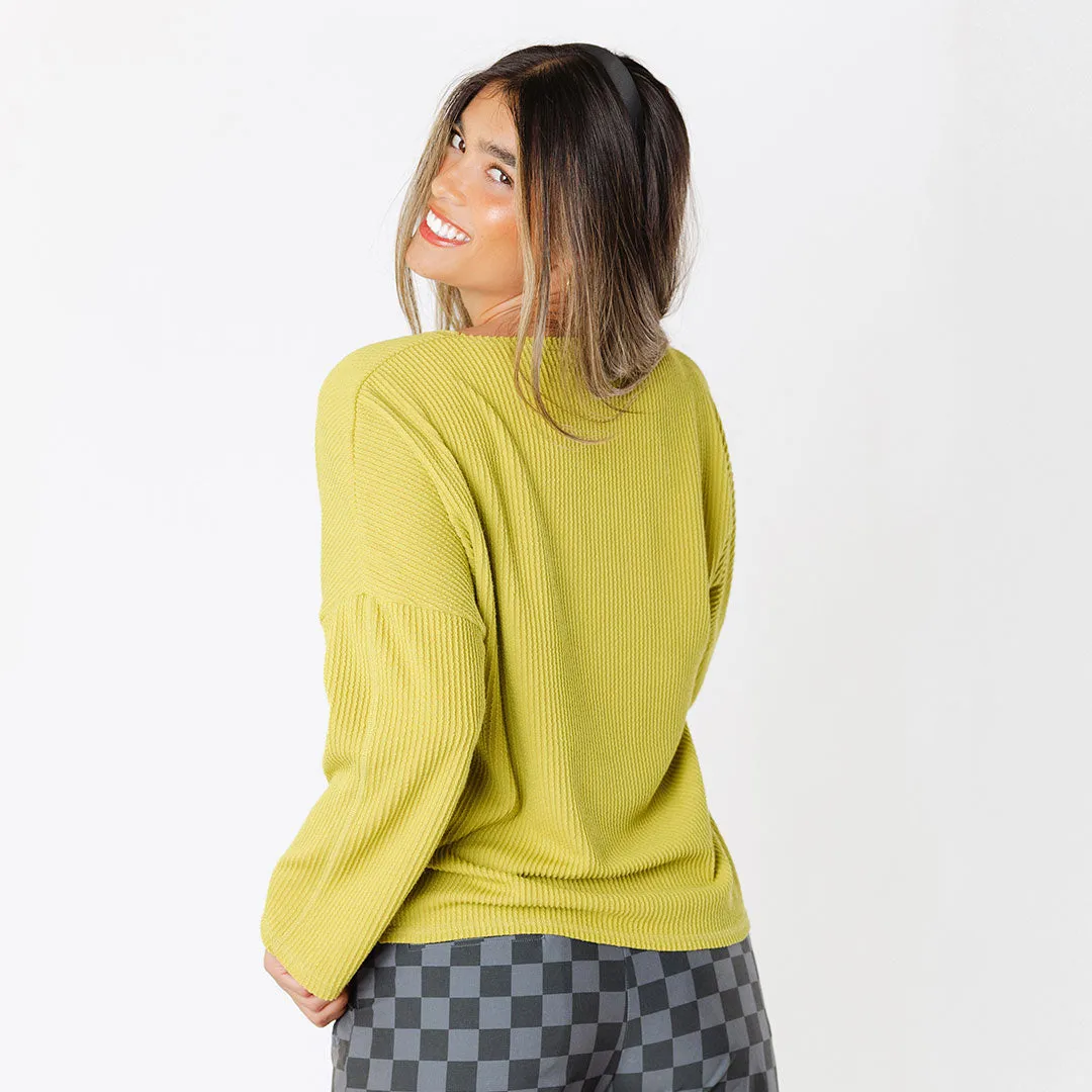 Sabrina Ribbed Pullover, Chartreuse