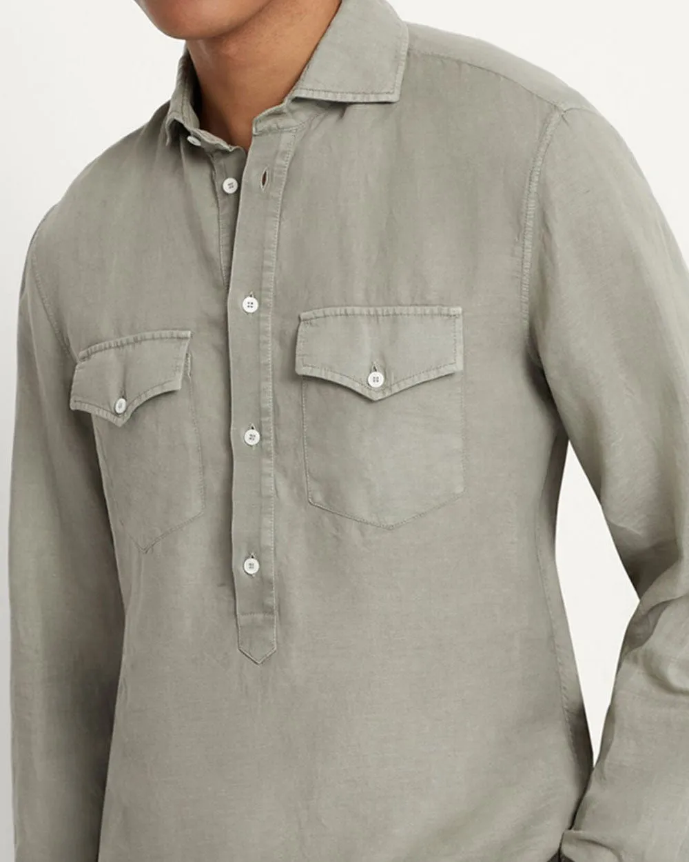 Sage Green Pullover Linen Sportshirt