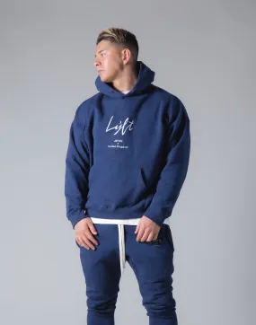 Script Logo 2Way Stretch Warm Pullover Hoodie - Navy