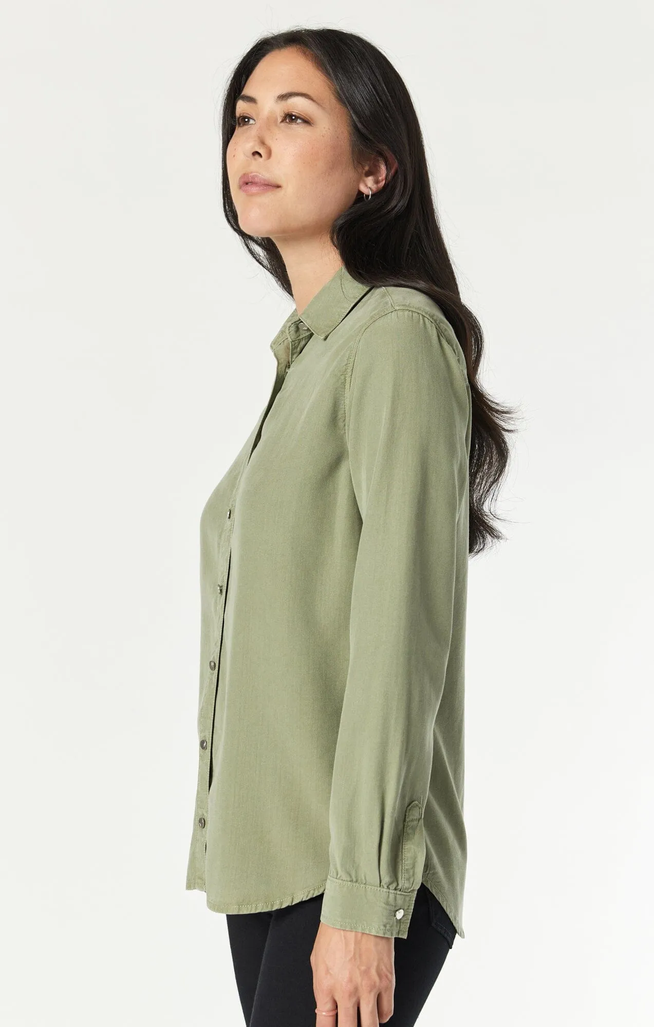 SHELBY SEMI-FITTED SHIRT IN OIL GREEN SUPERSOFT CHIC