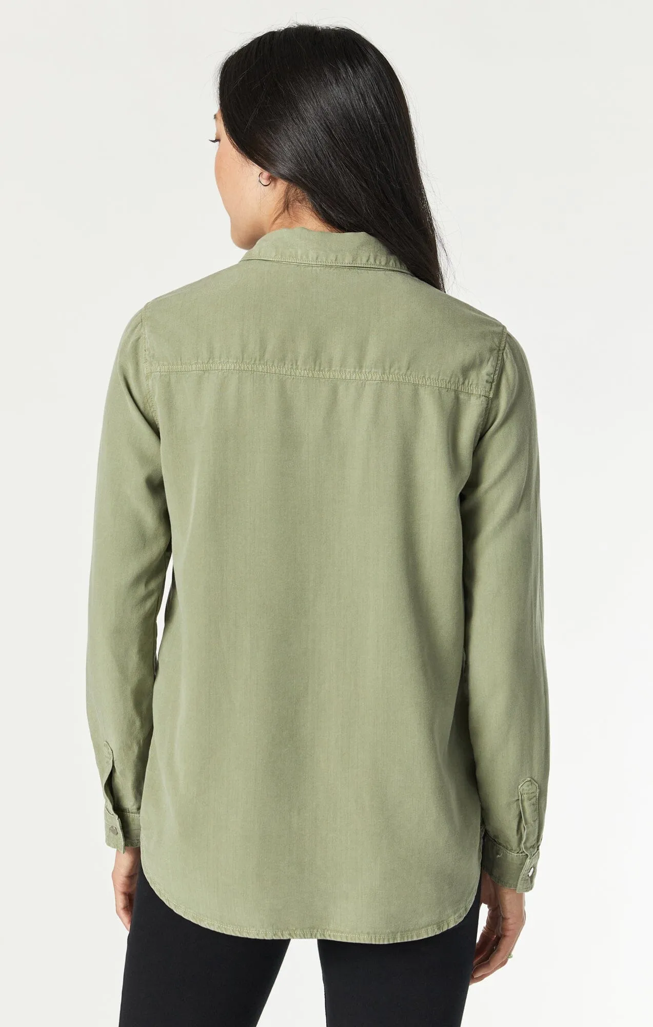 SHELBY SEMI-FITTED SHIRT IN OIL GREEN SUPERSOFT CHIC