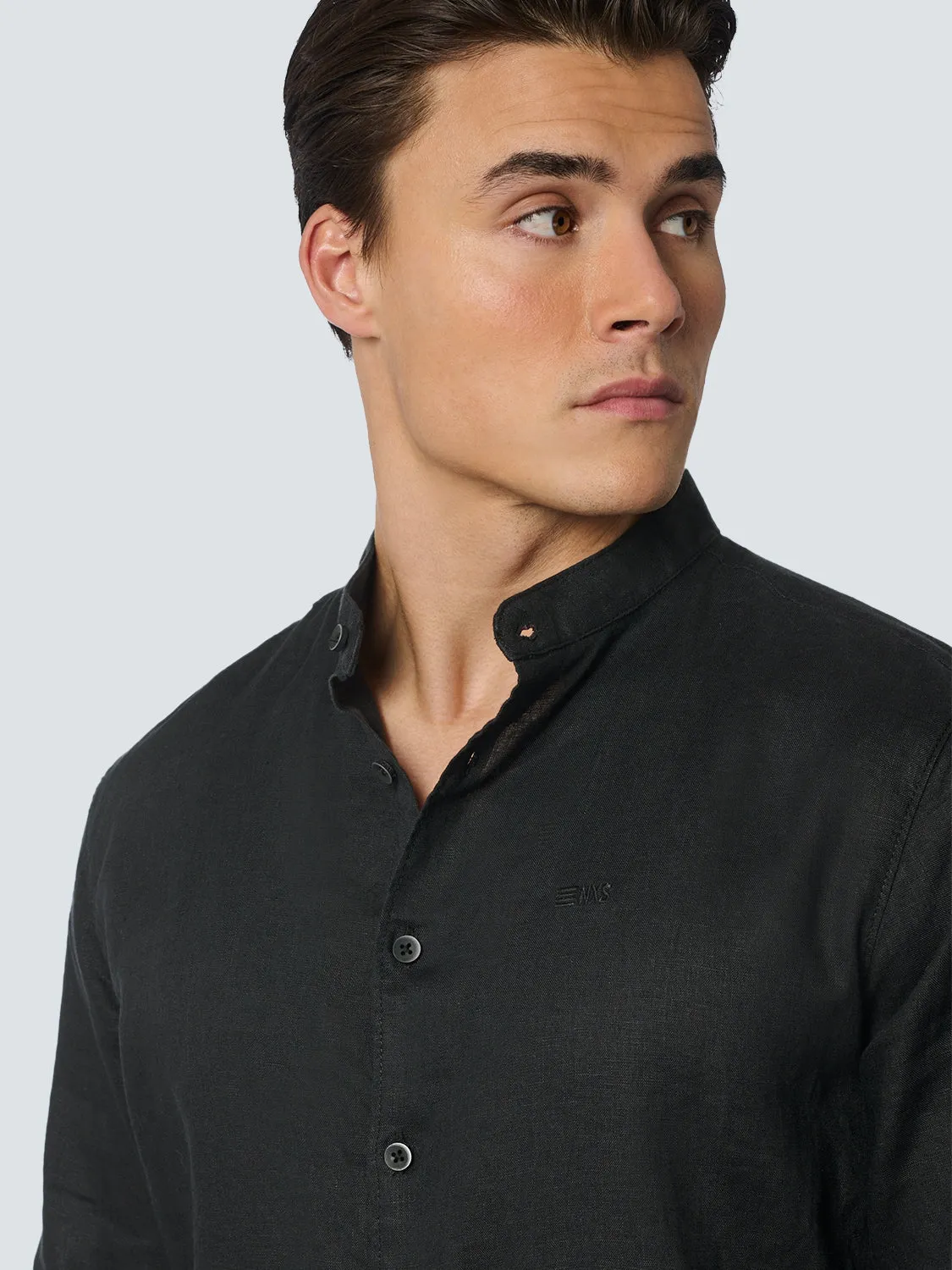 Shirt Granddad Linen Solid | Black