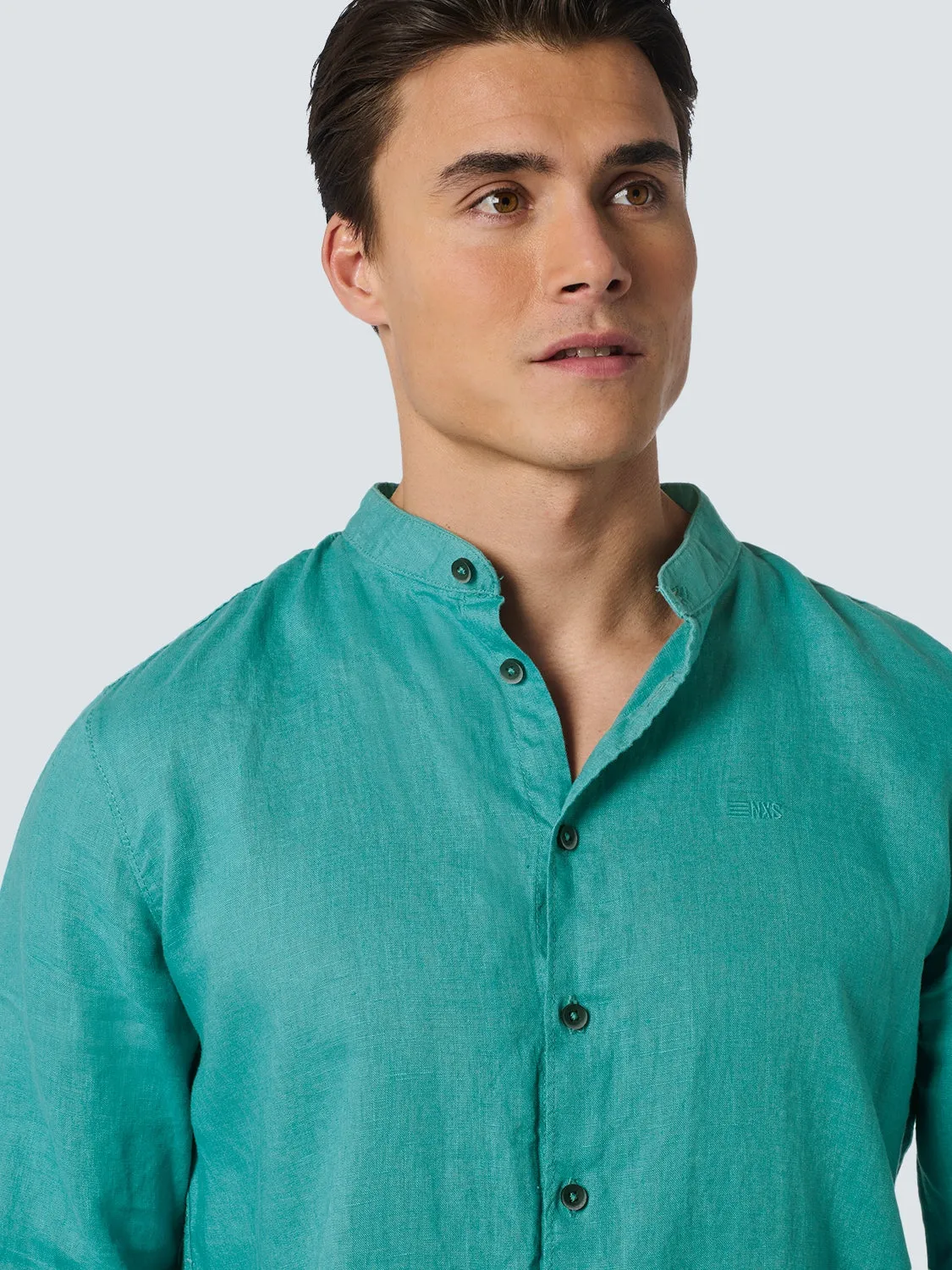 Shirt Granddad Linen Solid | Pacific