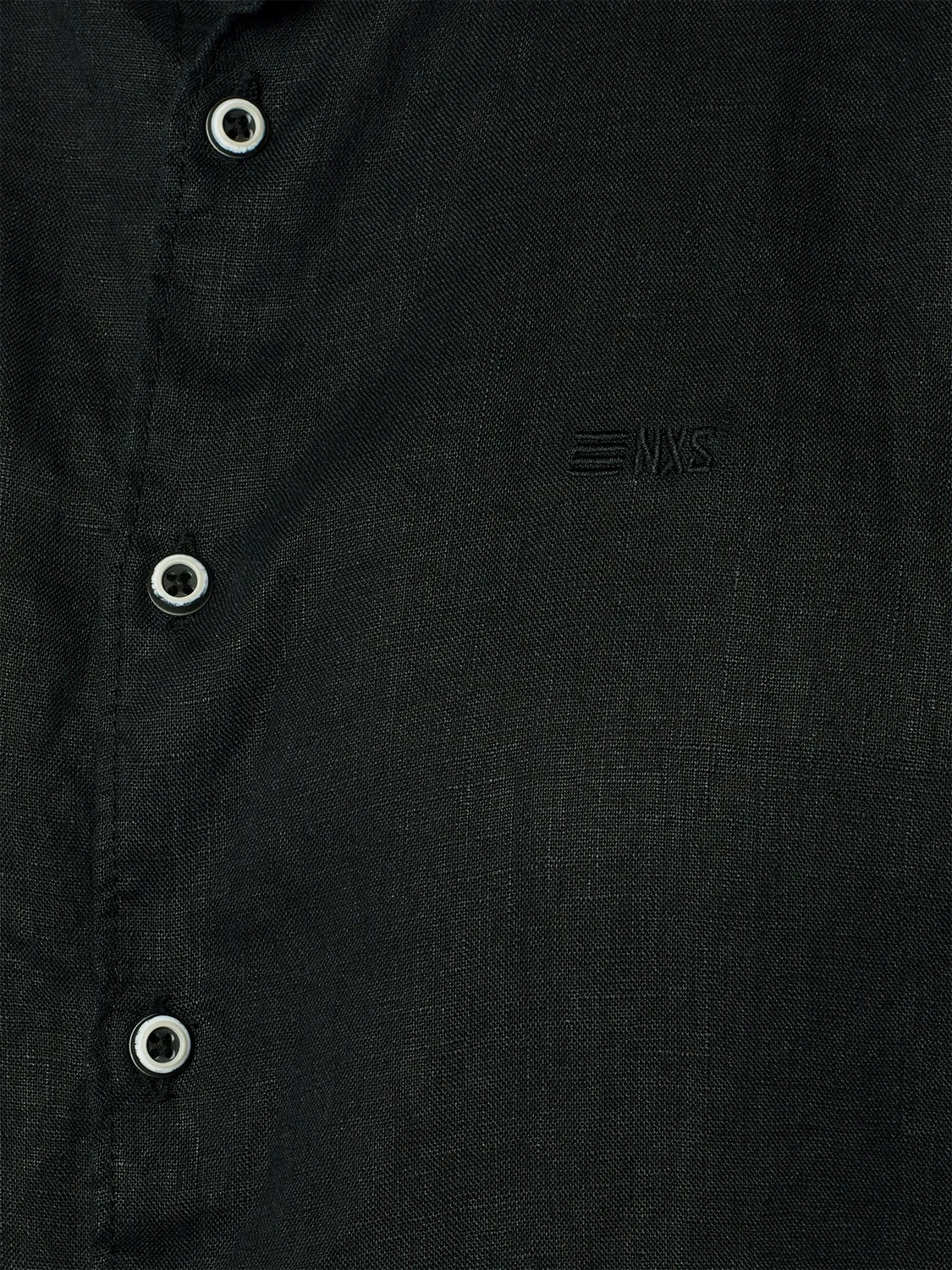 Shirt Short Sleeve Granddad Linen Solid | Black