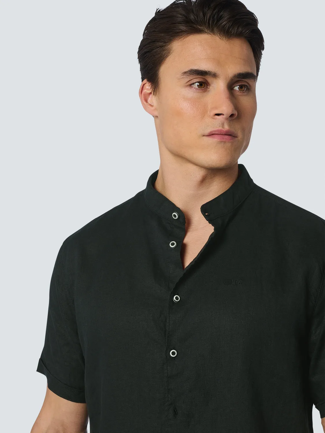 Shirt Short Sleeve Granddad Linen Solid | Black