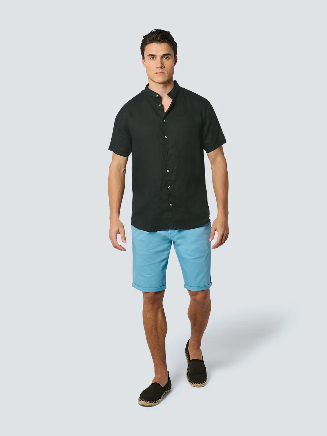 Shirt Short Sleeve Granddad Linen Solid | Black