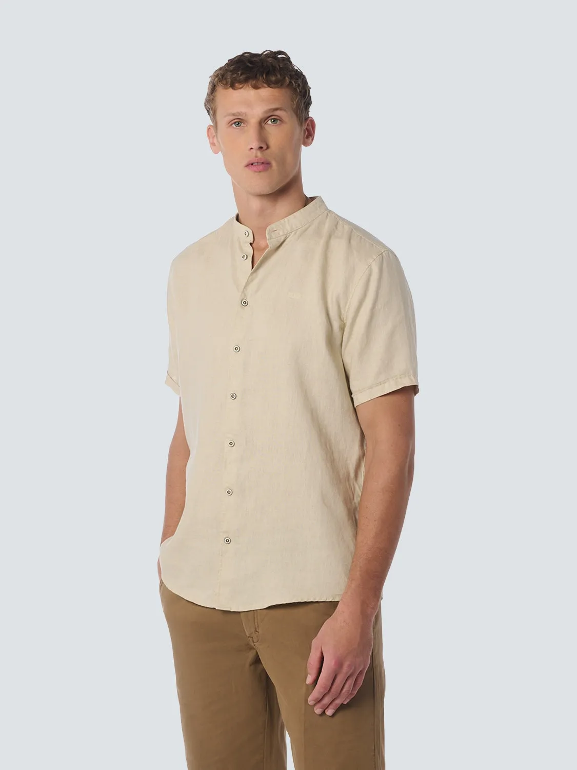 Shirt Short Sleeve Granddad Linen Solid | Cement