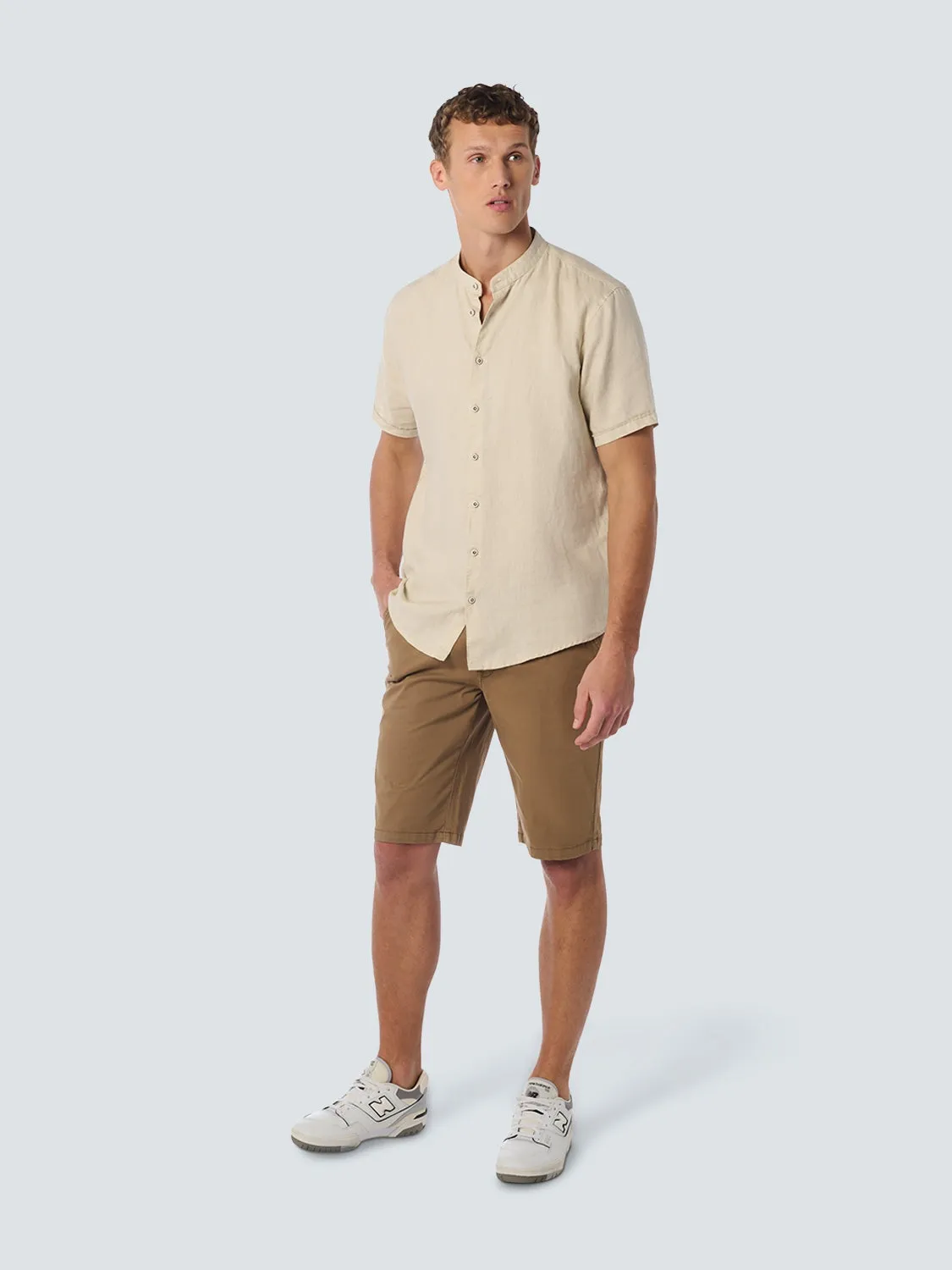 Shirt Short Sleeve Granddad Linen Solid | Cement