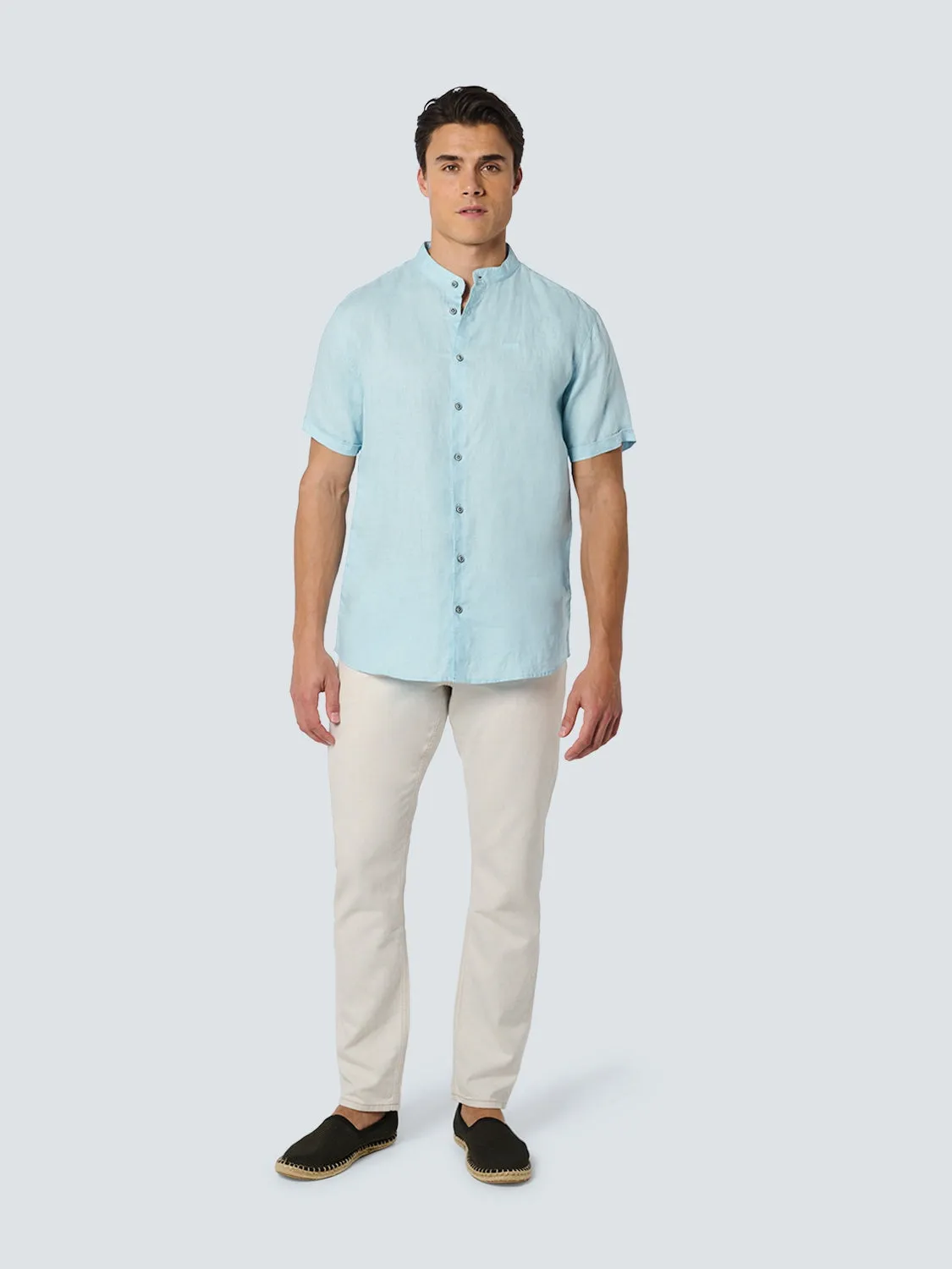 Shirt Short Sleeve Granddad Linen Solid | Ice