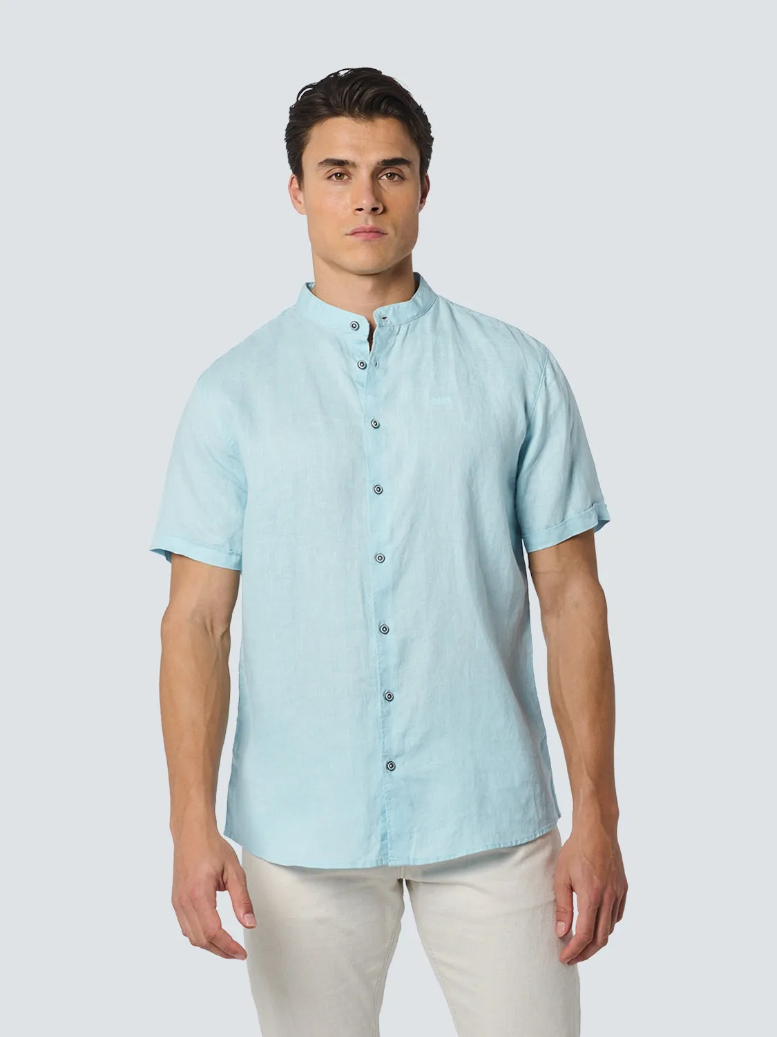 Shirt Short Sleeve Granddad Linen Solid | Ice