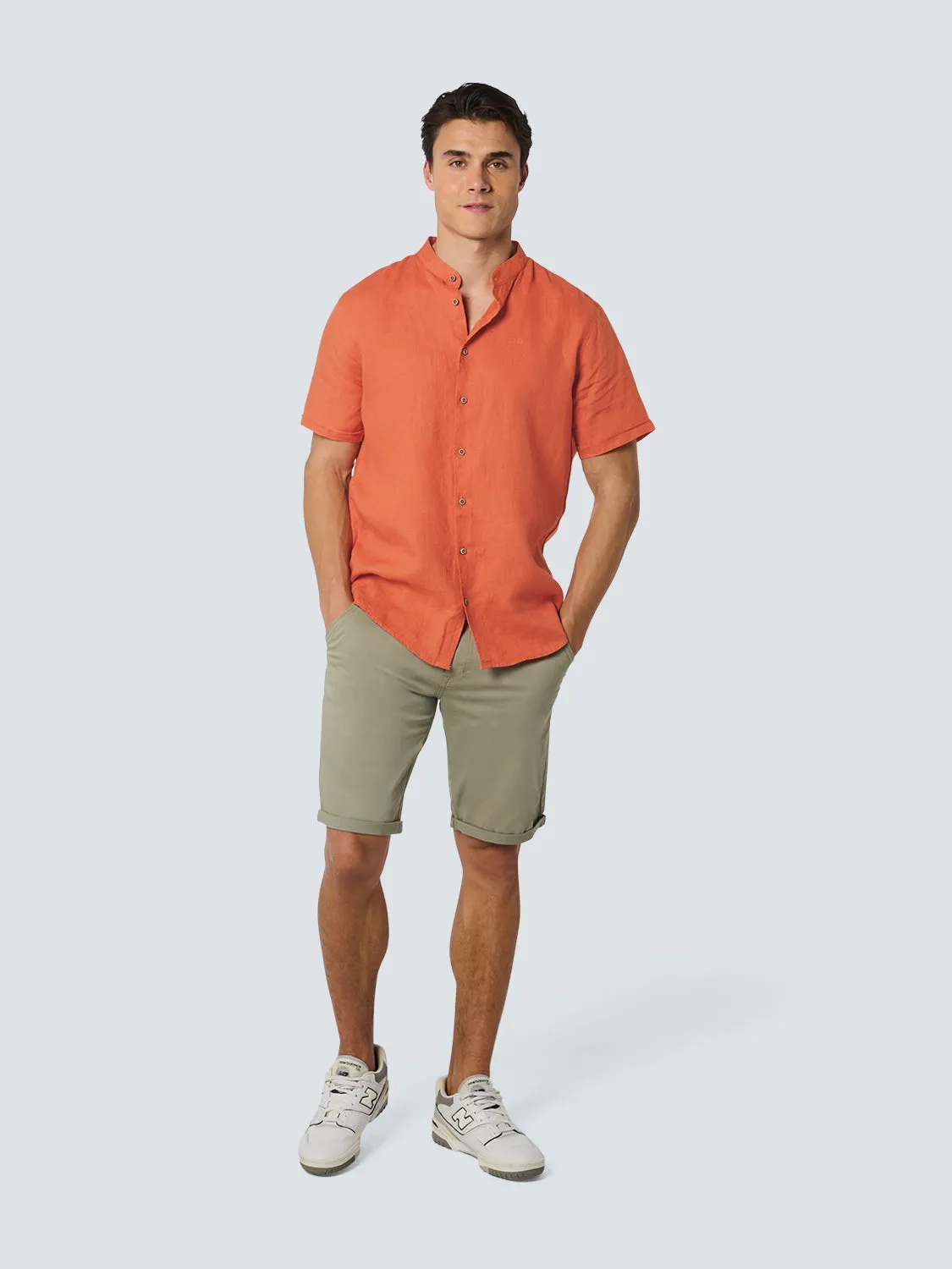 Shirt Short Sleeve Granddad Linen Solid | Melon