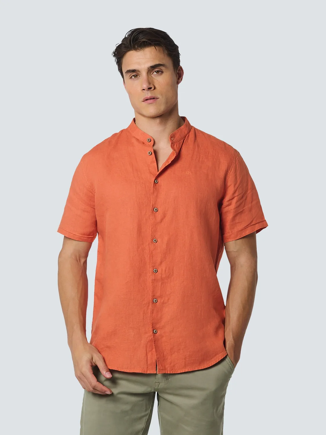 Shirt Short Sleeve Granddad Linen Solid | Melon