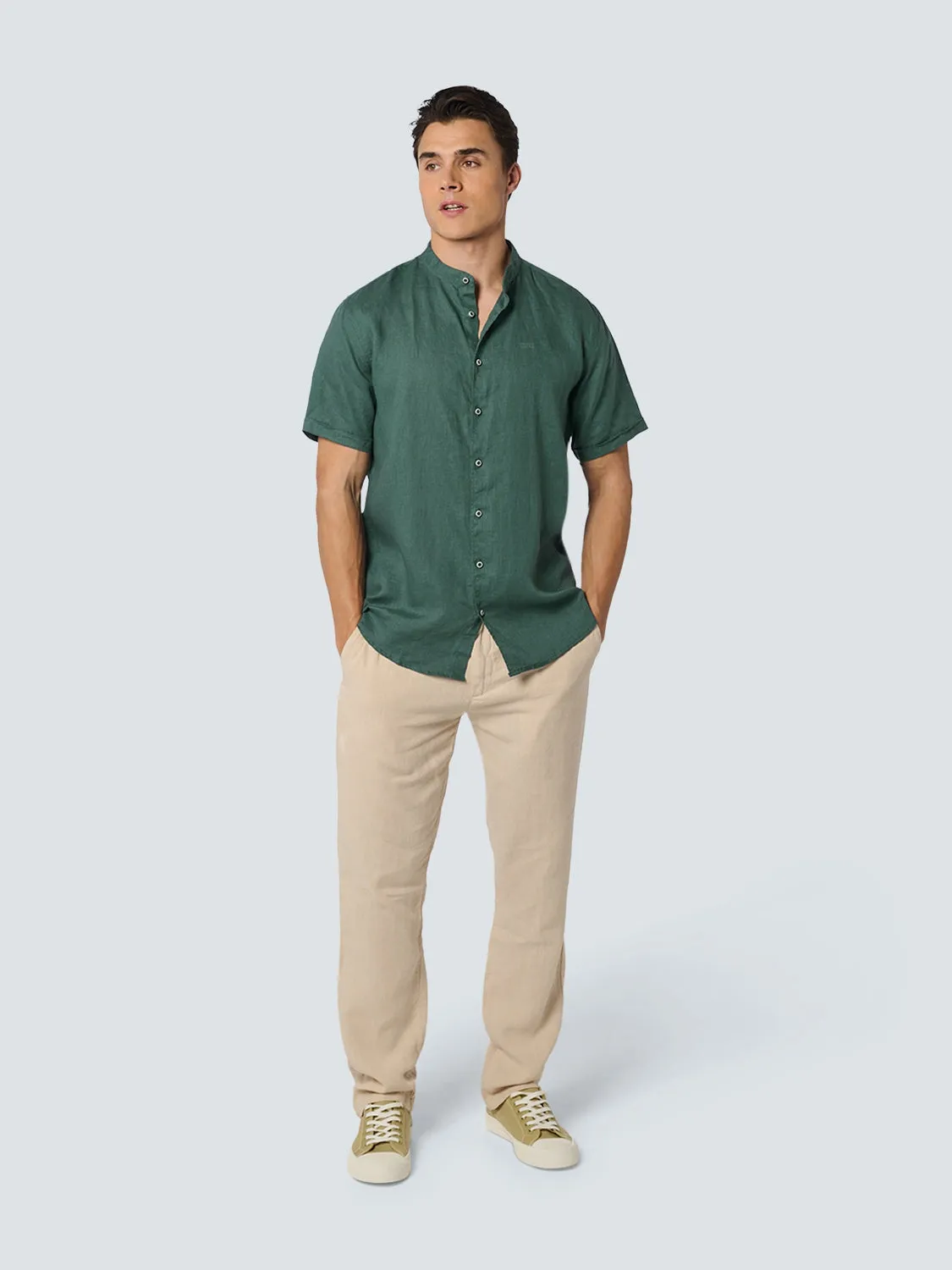 Shirt Short Sleeve Granddad Linen Solid | Steel