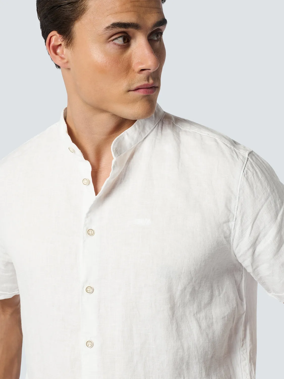 Shirt Short Sleeve Granddad Linen Solid | White