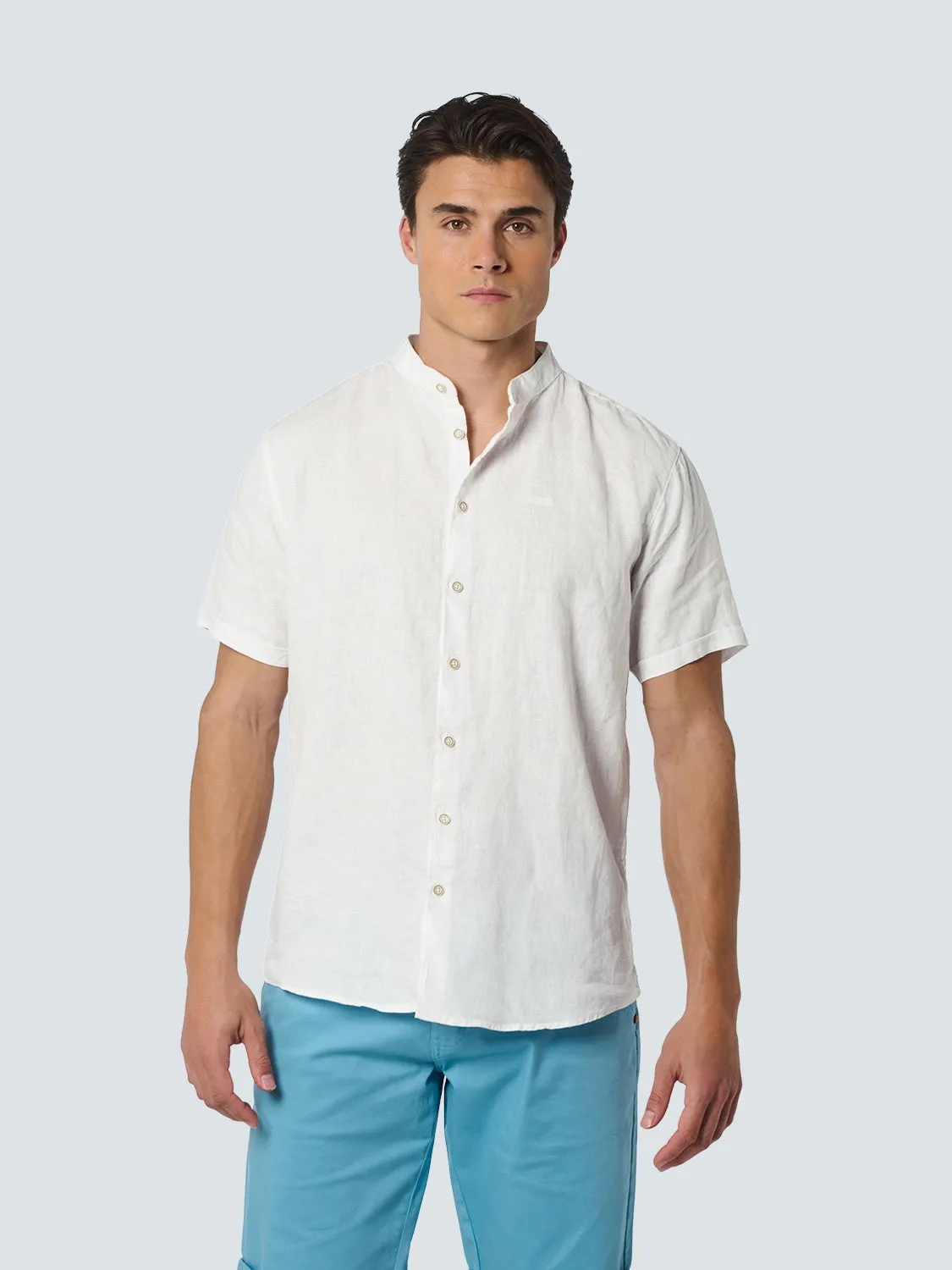 Shirt Short Sleeve Granddad Linen Solid | White