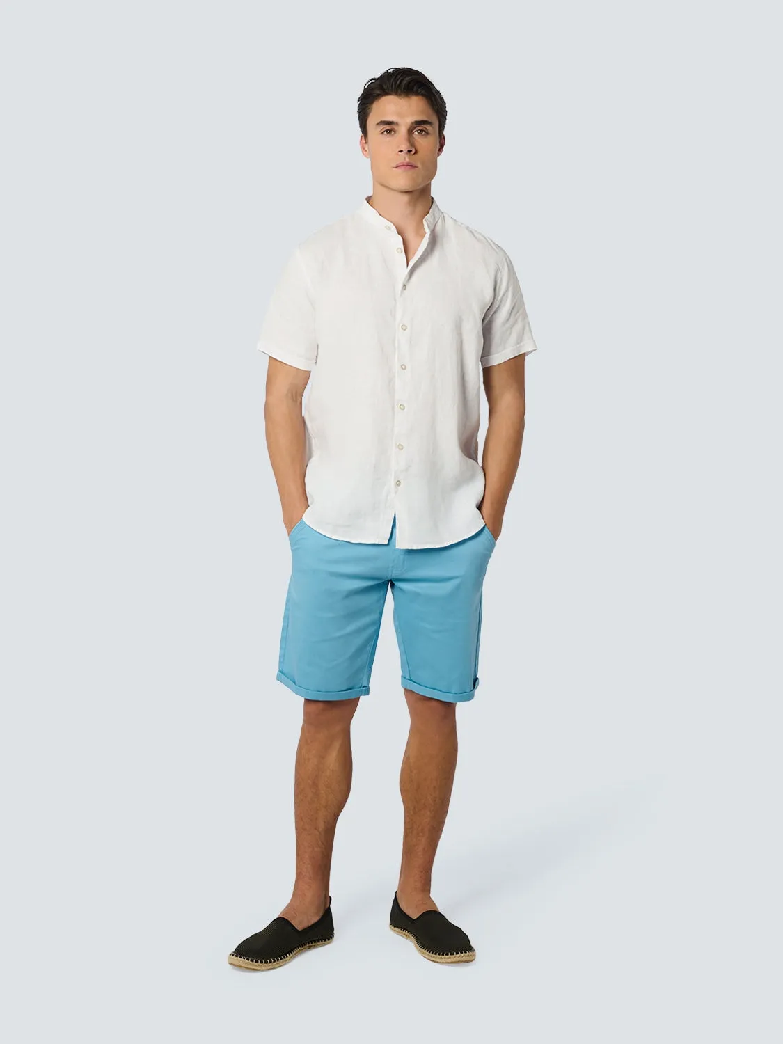 Shirt Short Sleeve Granddad Linen Solid | White