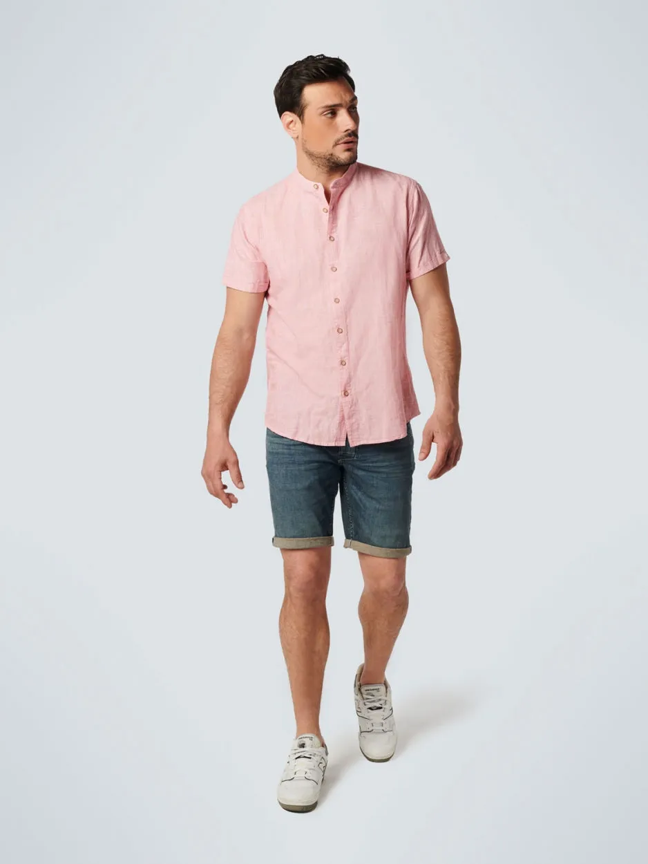 Shirt Short Sleeve Granddad Melange With Linen | Old Pink