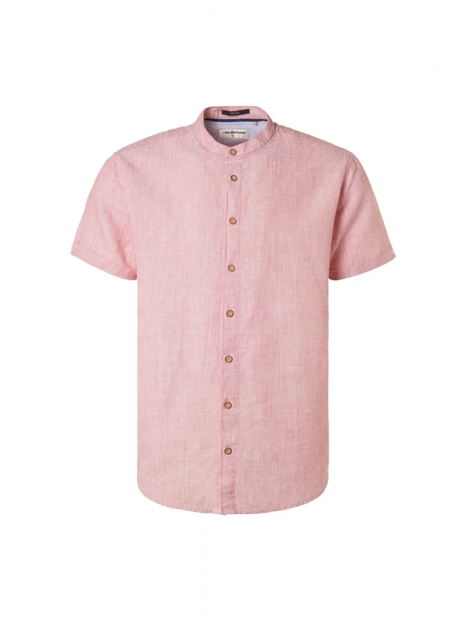 Shirt Short Sleeve Granddad Melange With Linen | Old Pink