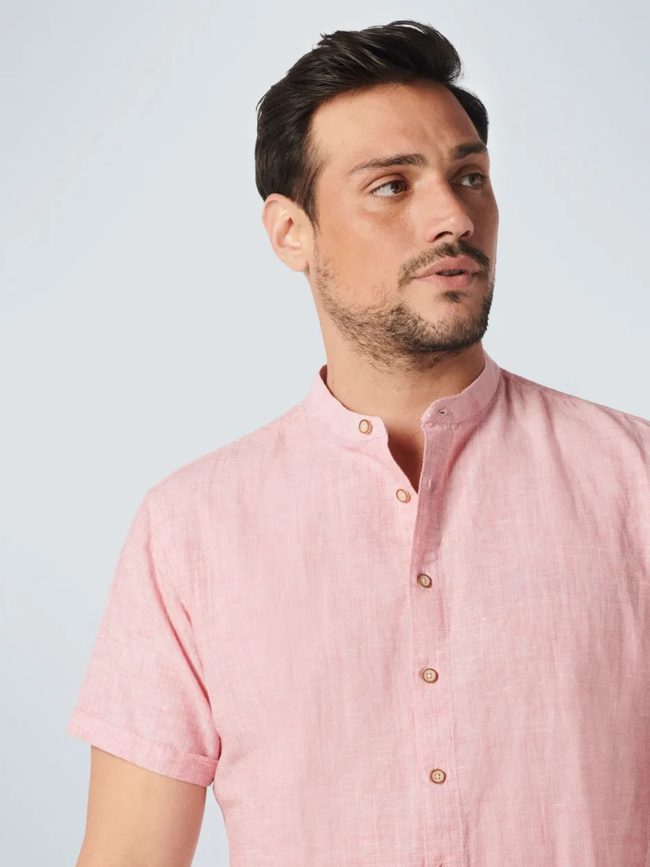 Shirt Short Sleeve Granddad Melange With Linen | Old Pink