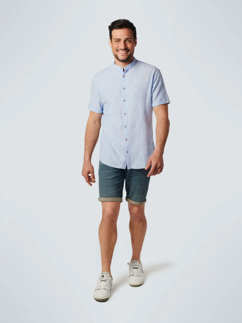 Shirt Short Sleeve Granddad Melange With Linen | Washed Blue