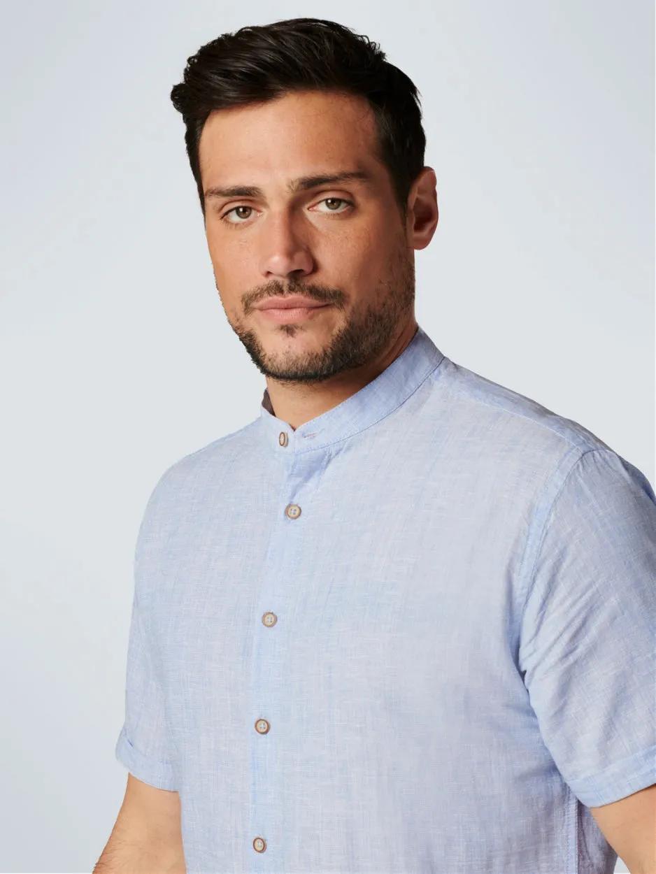 Shirt Short Sleeve Granddad Melange With Linen | Washed Blue