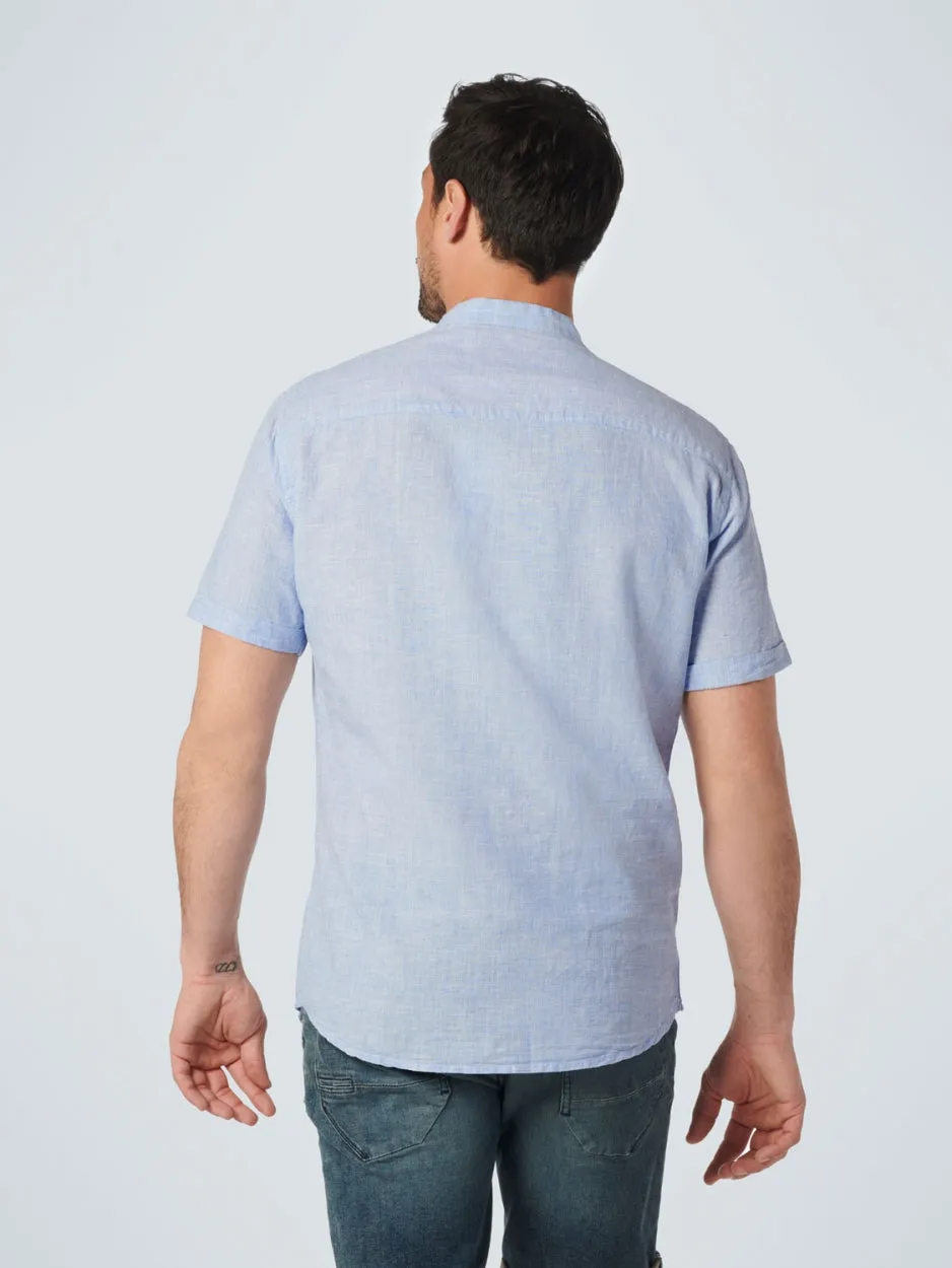 Shirt Short Sleeve Granddad Melange With Linen | Washed Blue