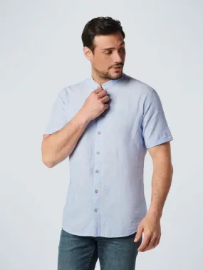 Shirt Short Sleeve Granddad Melange With Linen | Washed Blue