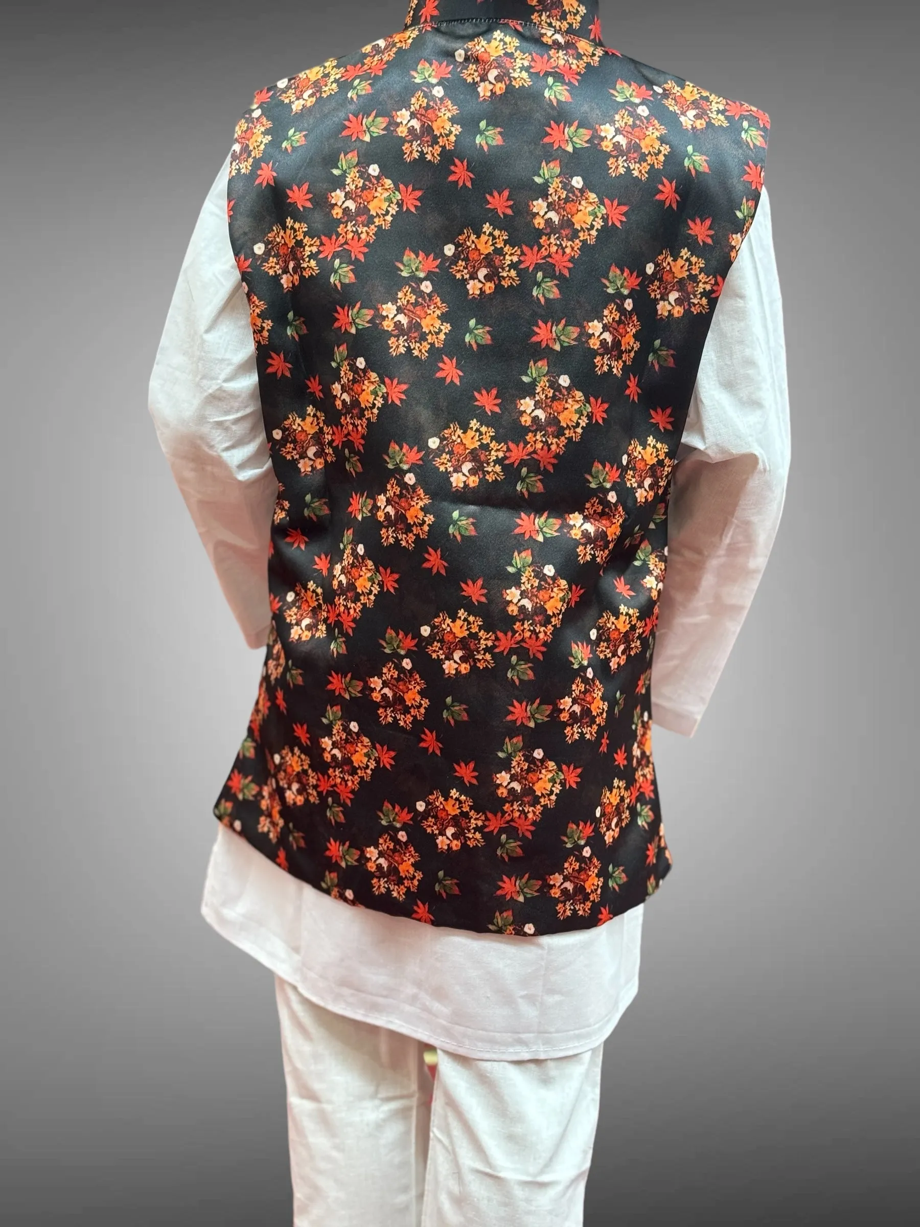 Silk Black Floral Printed Kids Vest