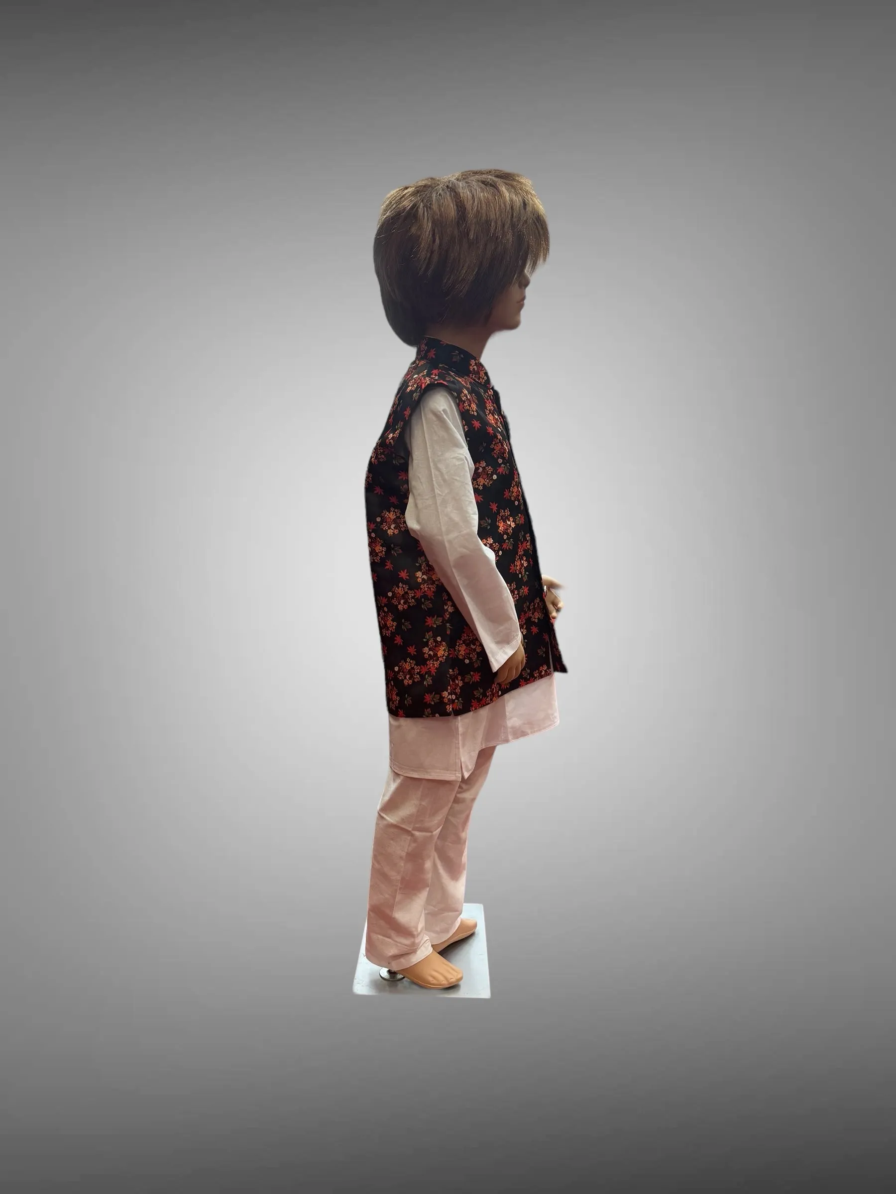 Silk Black Floral Printed Kids Vest