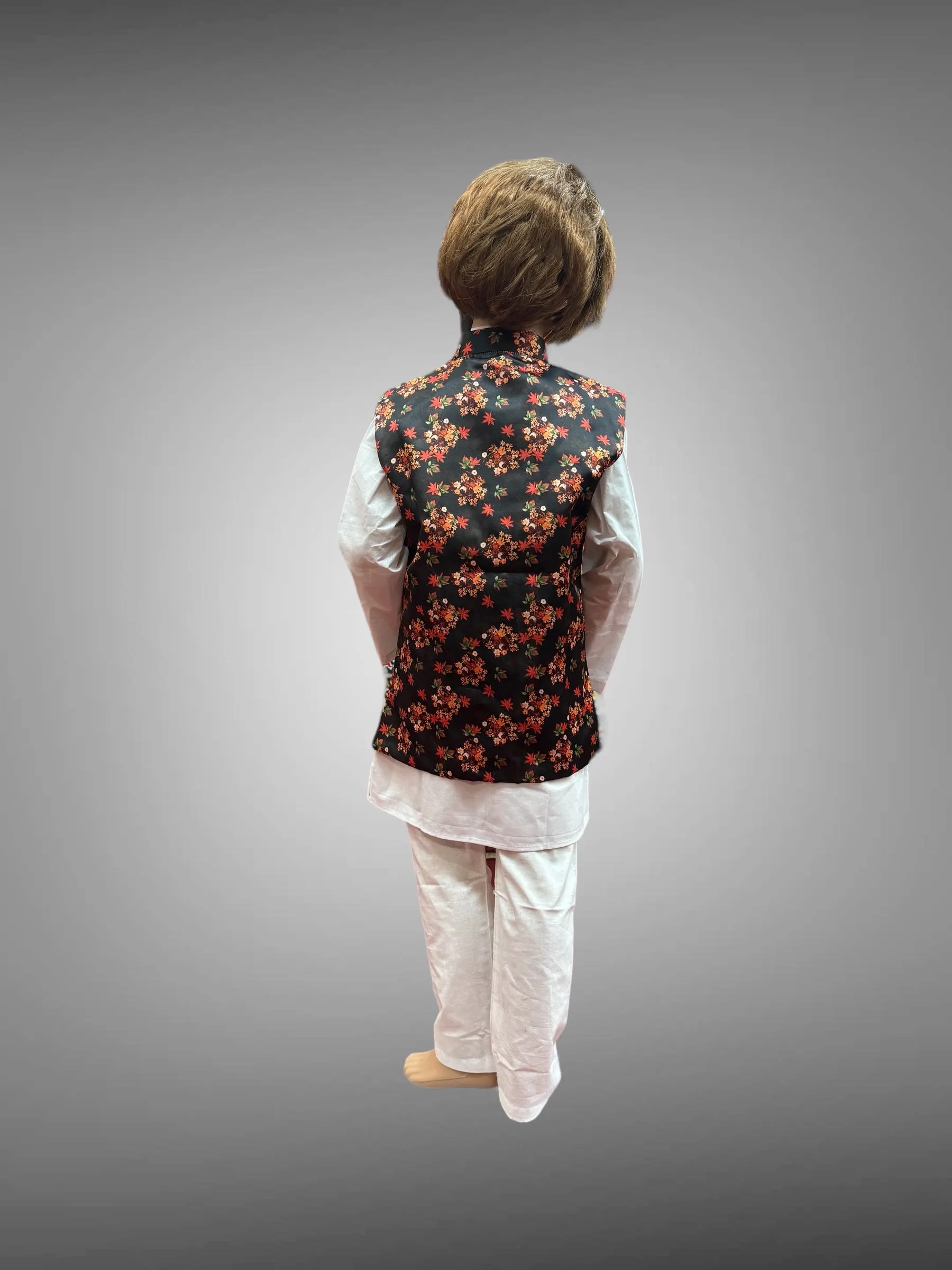 Silk Black Floral Printed Kids Vest