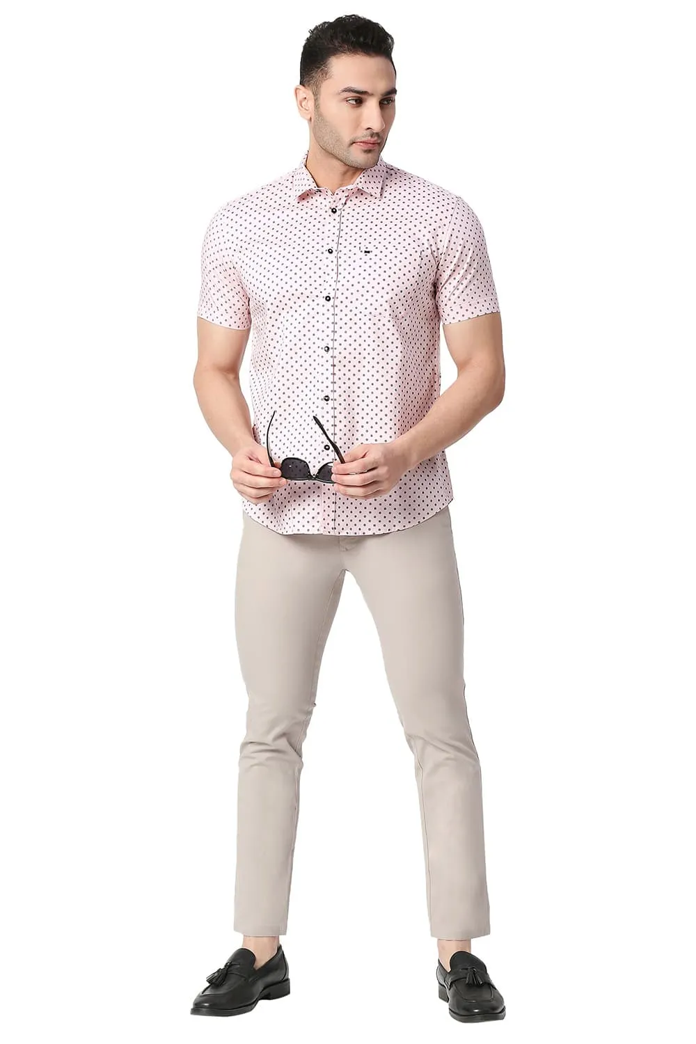 Slim Fit Cotton Printed Halfsleeves Shirt