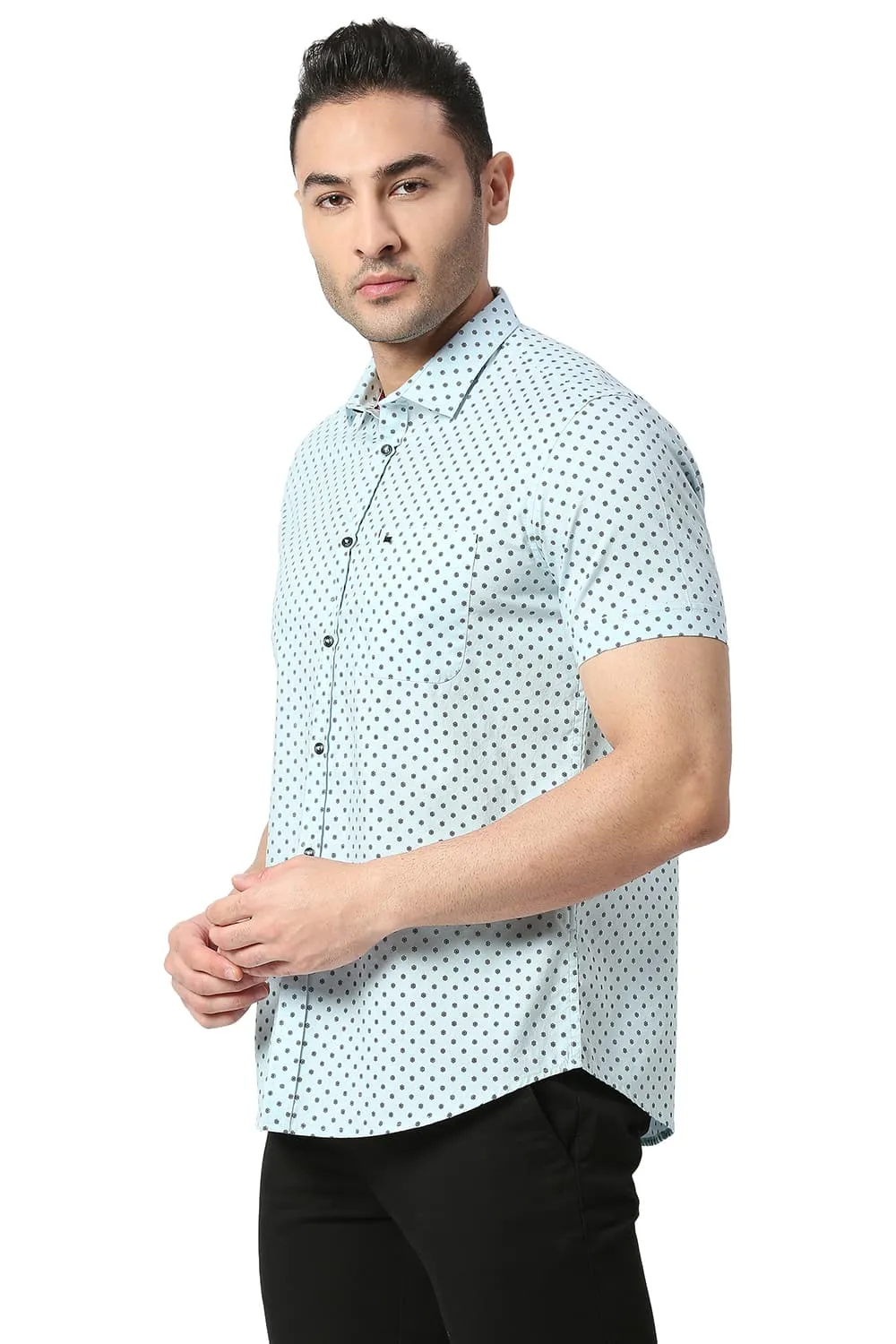 Slim Fit Cotton Printed Halfsleeves Shirt